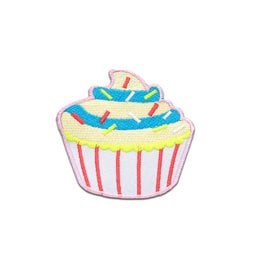 Colorful cupcake patch with sprinkles, suitable for brooches or other fashion accessories.