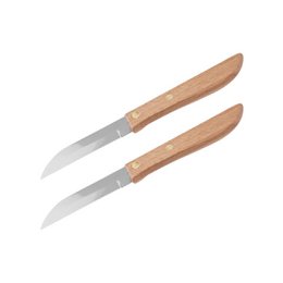  Set of 2 paring knives with 7.5 cm Nirosta blades and wooden handles. Ideal for peeling and slicing small fruits and vegetables.