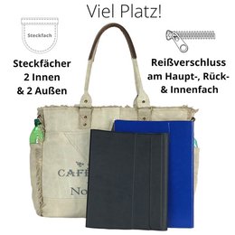 Sunsa dameshandtas. Schoudertas gemaakt van canvas en leer. Tas in vintage retrostijl. Grote shopper damestas als weekendtas.