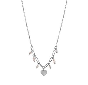 Heart & Rose Quartz Pendant Necklace - Silver