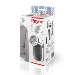 Rayén | Elektrisk fnugfjerner | Inkluderer batterier | Med acrylonitril-butadien-styren beskyttelsesdæksel, hvid/grå | Til alle typer beklædningsgenstande | Multifunktionel | Mål: 13 x 6,8 x 5,8 cm