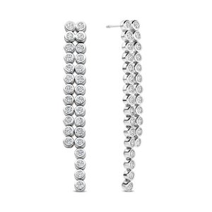 New Bling 9NB-1284 Zilveren Oorbellen met Zirkonia Steentjes - 50x3mm - Oorhangers - 2 Rijen - Zirkonia - Rhodium - Zilver