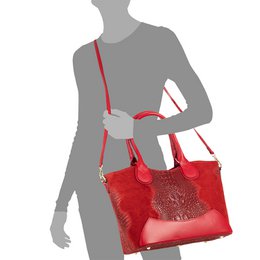 Firenze Artegiani. Vercurago Bolso tote Mujer.Piel auténtica Gamuza Grabado Cocodrilo Ruga