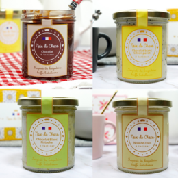 A variety pack of 24 jars containing 6 each of chocolate, coconut, white lemon poppy, and pistachio spreads.