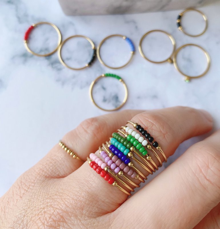 R0980 Angst Ring Palm Pink Perler Forgyldt