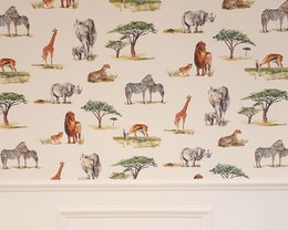 Safaritiere Kindertapete - Elfenbeinfarbe