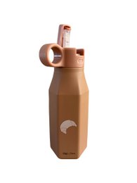  Brown silicone drinking bottle with croissant shape, kids water bottle, cute food-shaped design.