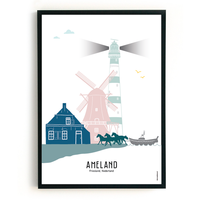 Poster skyline Ameland in kleur