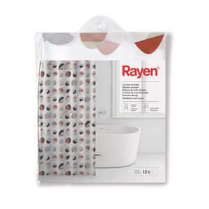 Rayen | Duschvorhänge | Vorhang für Dusche oder Badewanne | Wasserdicht | PVA | Durchscheinend | PVC-Ringe | Enthält 12 Haken | 180 × 200 cm | Weiß mit farbigen Kreisen