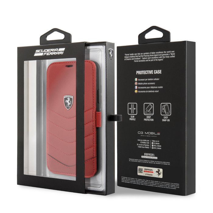 Ferrari Custodia In Pelle Per IPhone 14 Plus – Con Strisce In Rilievo, Logo Metallico, Antiurto E Antigraffio – Cammello