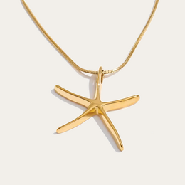  Gold starfish pendant necklace, beaded chain, coastal beach jewelry, elegant sea star charm