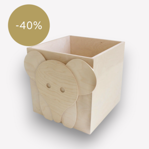 Hölzerne Reinigungsbehälter auf Rädern Elefant