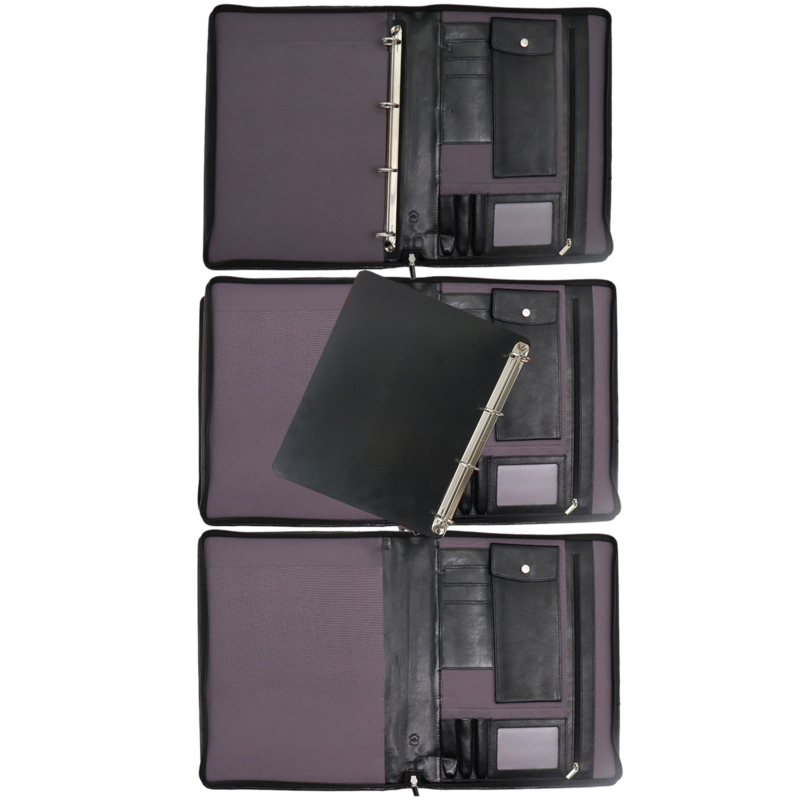 Safekeepers læder skriveetui venstrehåndet - Konferencemappe - Arbejdsbog Tabletcover & Laptop-sleeve - Aftageligt ringbind A4 sort