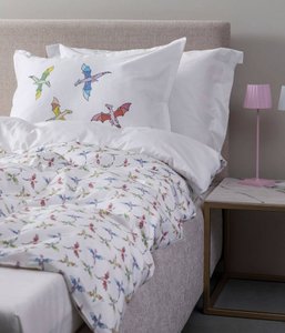 Kindersatijnen beddengoedset DF Dragons/Wit