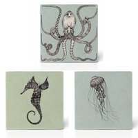 Fliesenuntersetzer – 3er-Set – Meerestiere