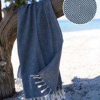 CRYSTAL Cotton Hammam Beach Towel – Quick Dry – Blue - 180x100 cm