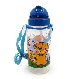  450ml children's shatterproof water bottle with adorable highland coo design, perfect for kids' hydration needs.
