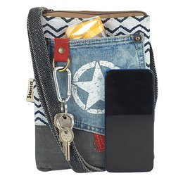 Bolso bandolera pequeño de mujer Sunsa sostenible. Bolso de hombro vegano hecho de lona y jeans reciclados. Bolso estilo retro vintage. Bolso bandolera para mujer.