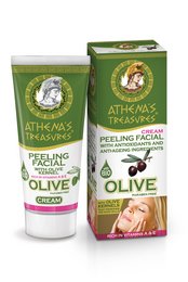 Peeling facial cream with olive oil, 50ml. Gentle exfoliating cream with olive oil and vitamin E to remove dead skin cells and impurities, leaving skin soft and radiant.