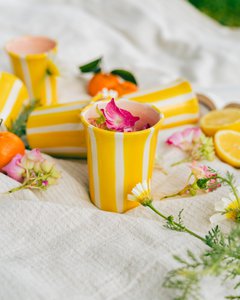 Keramisch glas ontbijt 250 ml / gele en witte strepen valentina