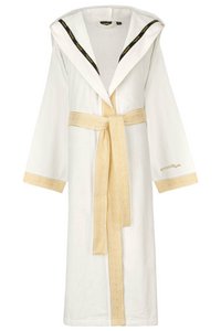 Aymando luxe badjas met capuchon | Elegante kamerjas met geborduurde bies in gouden ornamentlook Premiumkwaliteit van 100% katoen | Voor dames en heren | Wit goud