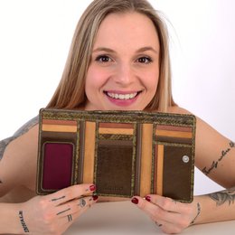 Sunsa damesportemonnee. Leren portemonnee. Portemonnee met RFID-bescherming. Portemonnee gemaakt van overgebleven leer. Grote portemonnee voor dames met veel vakjes voor creditcards - portemonnee voor dames, cadeau-idee