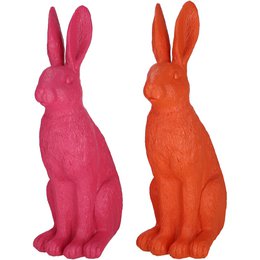  "Poly rabbit Lovis, 2 colors, H40cm, orange/pink. Ornamental rabbit figurines in vibrant orange and pink colors, standing tall at 40cm in height."