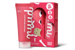  Red vegan deodorant starter pack with natural ingredients.