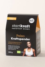 Organic superfood powder blend in a black package with a woman on the label. Contains a variety of nutrient-dense ingredients like maca, spirulina, and chlorella.