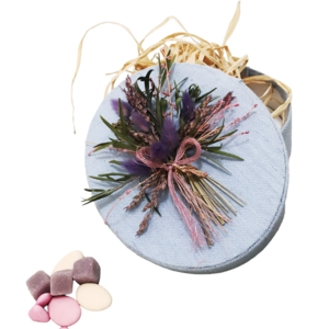 Stoffen ovale doos met bloemen 19cm lavendel
