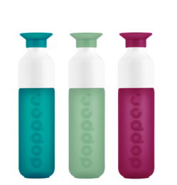 Dopper Original - Neon Light Collection Mixbox (4x3 pcs), a set of reusable travel bottles in vibrant neon colors including teal, mint, and magenta.