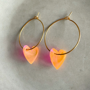 Earrings Hoops Lume Charms | Heart Neon Orange