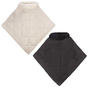 Down poncho with faux fur