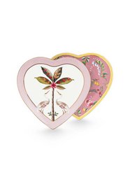 Set of 2 heart-shaped pink plates with floral pattern, 21.5cm diameter.