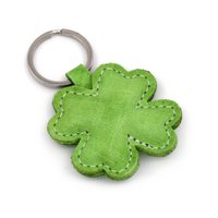 Green Clover Shamrock Handmade Leather Keychain