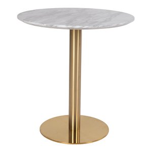Bolzano Dining Table - White, Marble Look Top, Brass Look Base, Ø70x75cm