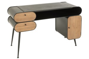 J-Line Bureau Wood und Metall Desk Dennenhout Black/Light Beyy