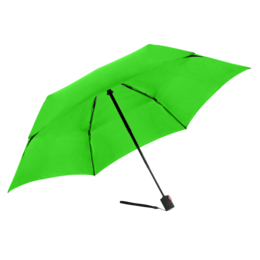 Neon green umbrella with a compact, lightweight design. Features a duomatic opening and closing mechanism for easy one-handed operation.