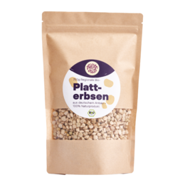 Organic flat peas from Germany, a high-protein, low-fat legume with a nutty, earthy flavor. Suitable for a variety of dishes.