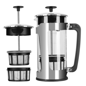 ESPRO - P5 French Press - Glazen Koffiemaker met Houder uit Duurzaam Gepolijst Roestvrij Staal - 946ml - met Dubbele Micro-Filter - Voor een Gruisloos en mild kopje koffie