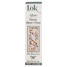  Dark chocolate bar 70% cacao with pistachios, almonds, peanuts, nuts mixed throughout, premium quality.