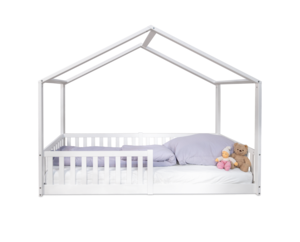 tiSsi® Bodenbett / Hausbett ENNO 90x200 cm Buche WEISS inkl. opt. Dach