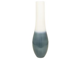 Tall, cylindrical ceramic vase in navy and white gradient finish. Suitable for displaying flowers or plants.