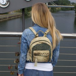 Sunsa leren/canvas rugzak. Vintage rugzak, retro dagrugzak. City rugzaktas voor dames/meisjes in een uniek design. Mini vrijetijdsrugzak voor dagelijks gebruik.