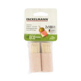 Set of 2 wooden toothpick kegs, natural wood color, eco-friendly, 100 toothpicks per keg.