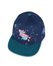  Navy blue snapback hat with Peppa Pig character and underwater-themed graphics, suitable for children aged 1-3 years.