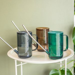 Geribbelde watercan - 22 cm - plastic met roestvrijstalen tuit - grijs