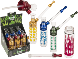 Bong, Klassiek, 12 cm, met mondstuk, glas/metaal,