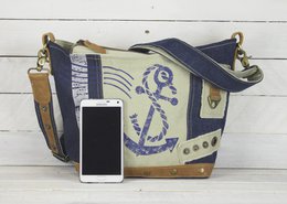 Bolso de hombro sostenible de mujer Sunsa. Bolso bandolera hecho de jeans reciclados y lona (canvas). Bolso estilo retro vintage. Bolso bandolera para mujer.