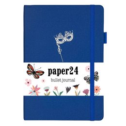 A navy blue dot grid notebook with a floral and butterfly design, suitable for journaling, note-taking, and planning.